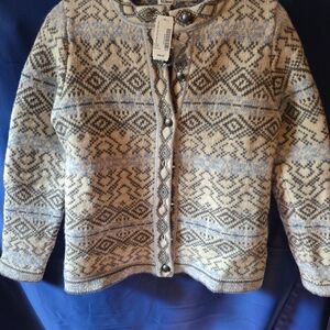 L.L. Bean Blue and Cream Patterned Cardigan